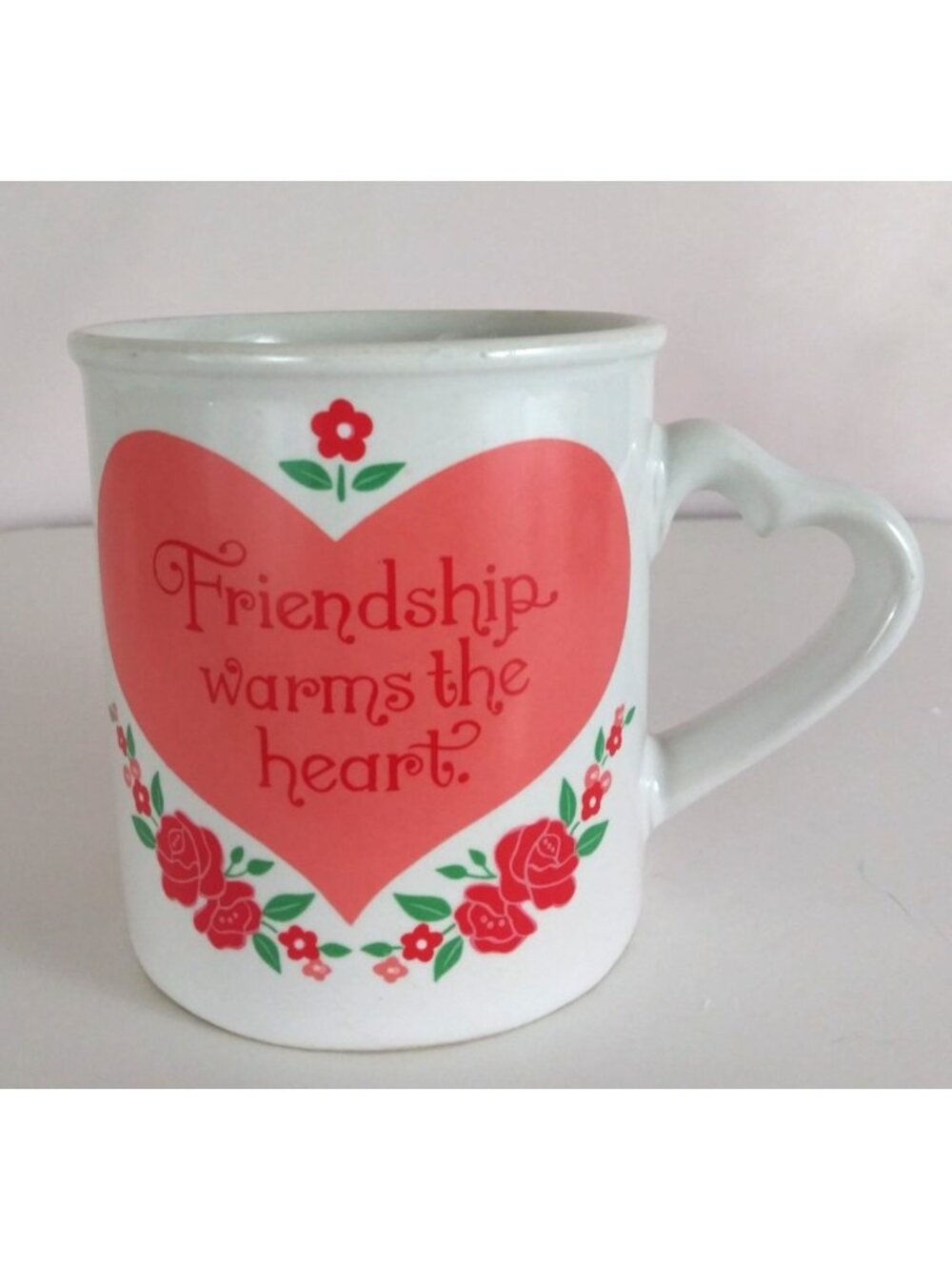 Vintage Friendship Warms The Heart Floral Coffee Cup With Heart Handle